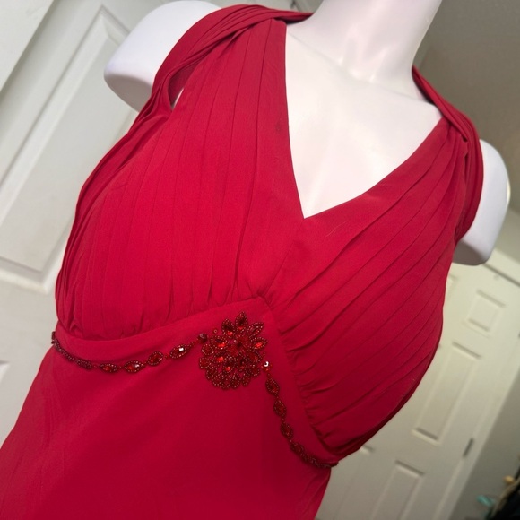 Addition Elle Red Vneck Midi Chiffon Fit & Flare Dress Size 24 - Picture 4 of 8